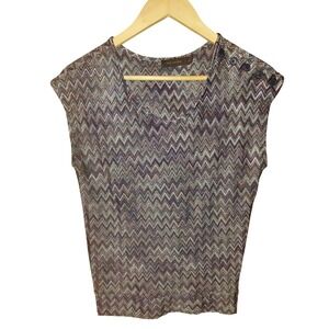The Limited Women Multicolor Chevron Zigzag Metallic Knit Button Shoulder Top M